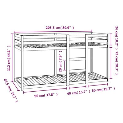 vidaXL Litera de madera maciza de pino 80x200 cm