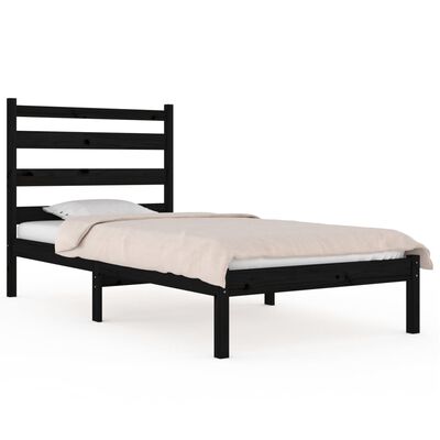 vidaXL Estructura de cama madera maciza de pino negro 75x190 cm