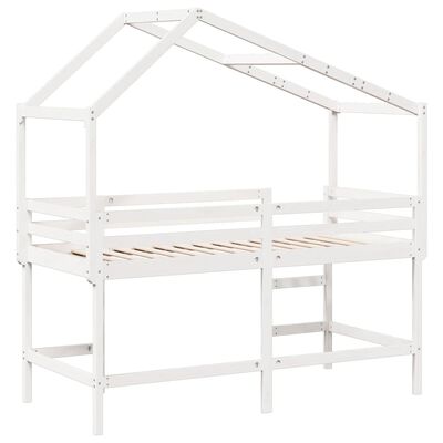 vidaXL Cama alta escalera y techo madera maciza pino blanca 80x200 cm