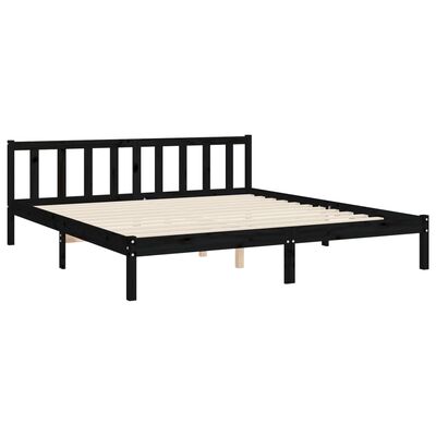 vidaXL Estructura cama de matrimonio con cabecero madera maciza negro