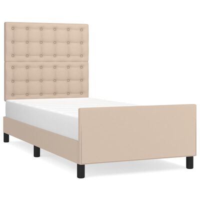 vidaXL Estructura de cama cabecero cuero sintético capuchino 90x200 cm