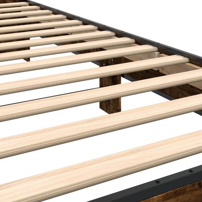 vidaXL Estructura cama madera ingeniería metal roble humo 100x200 cm