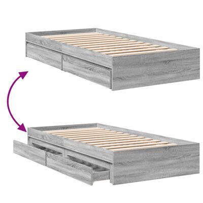 vidaXL Cama con cajones madera de ingeniería gris Sonoma 75x190 cm