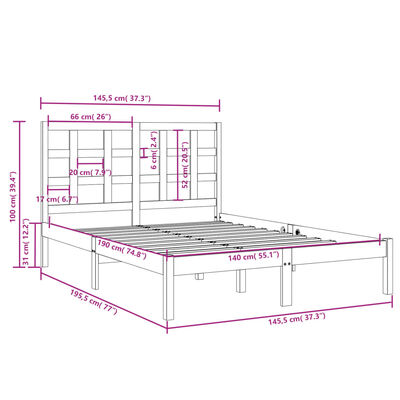 vidaXL Estructura de cama madera maciza de pino 140x190 cm