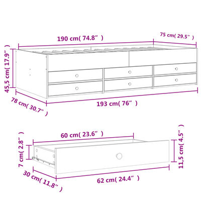 vidaXL Sofá cama con cajones sin colchón gris hormigón 75x190 cm