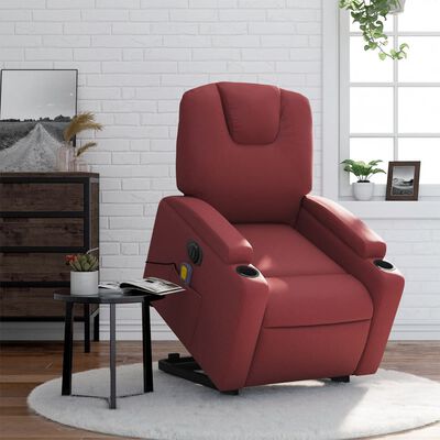 vidaXL Sillón de masaje elevable eléctrico cuero artificial rojo tinto