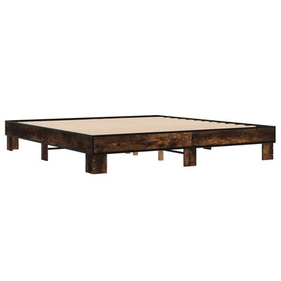 vidaXL Estructura cama madera ingeniería metal roble ahumado 200x200cm