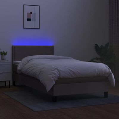 vidaXL Cama box spring colchón y luces LED tela gris taupe 90x190 cm