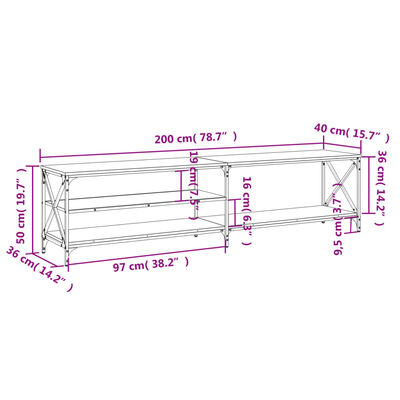 vidaXL Mueble TV metal y madera contrachapada roble marrón 200x40x50cm