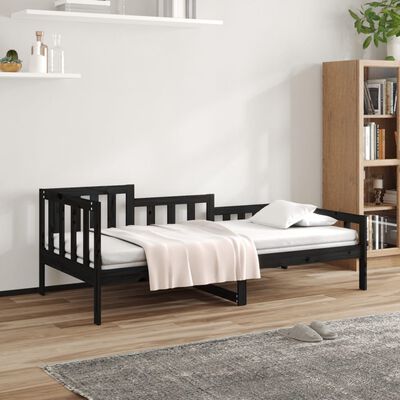 vidaXL Sofá cama madera maciza de pino negro 90x200 cm