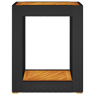 vidaXL Mesa auxiliar jardín tapa madera ratán PE negro 60x40x75 cm