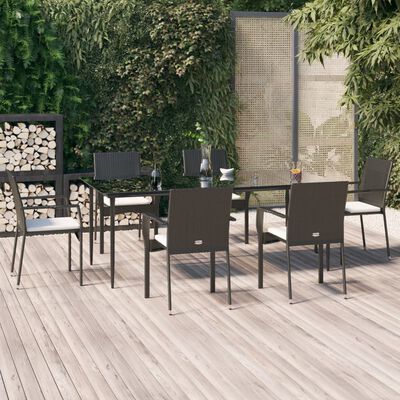 vidaXL Set de comedor de jardín 7 pzas y cojines ratán sintético negro