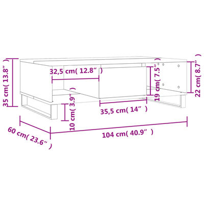 vidaXL Mesa de centro madera de ingeniería gris Sonoma 104x60x35 cm