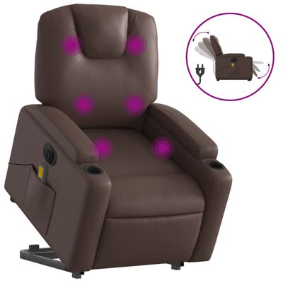 vidaXL Sillón de masaje elevable eléctrico cuero sintético marrón