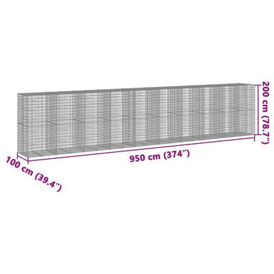 vidaXL Cesta de gaviones con cubierta hierro galvanizado 950x100x200cm