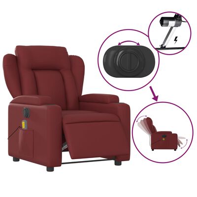 vidaXL Sillón de masaje reclinable de cuero artificial rojo tinto