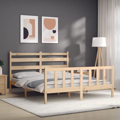 vidaXL Estructura de cama de matrimonio con cabecero madera maciza