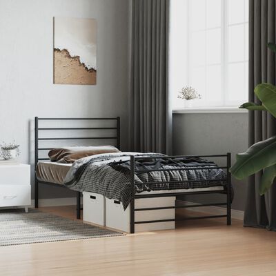 vidaXL Estructura cama sin colchón con estribo metal negro 90x190 cm