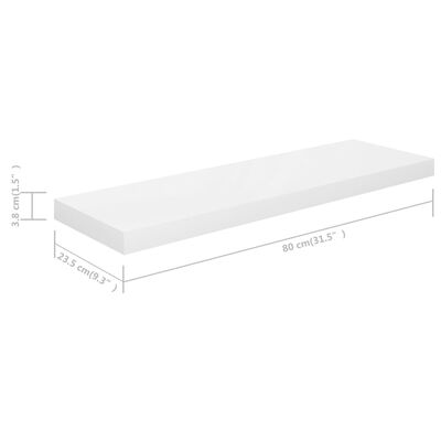 vidaXL Estante flotante de pared 2 uds MDF blanco brillo 80x23,5x3,8cm