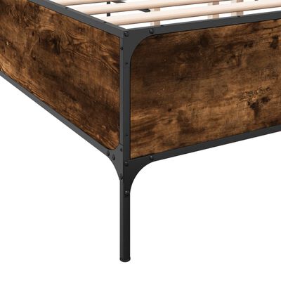 vidaXL Estructura cama madera ingeniería metal roble ahumado 140x190cm