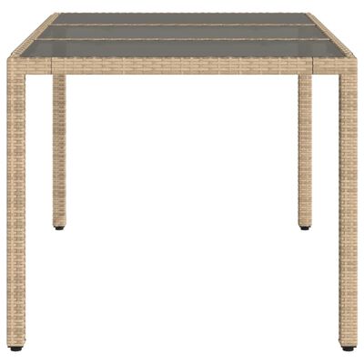 vidaXL Mesa de jardín superficie de vidrio ratán PE beige 150x90x75 cm