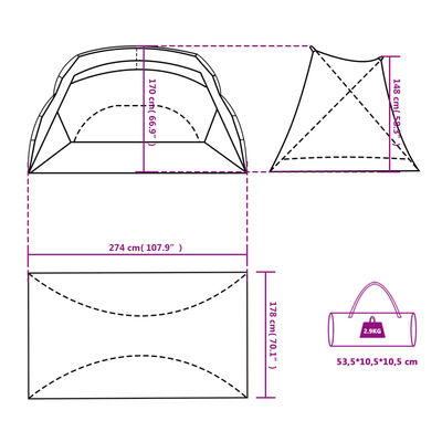 vidaXL Tienda de playa 185T poliéster azul celeste 274x178x170/148 cm