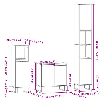 vidaXL Set de muebles baño 3 pzas madera contrachapada blanco brillo