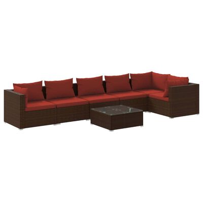 vidaXL Set muebles de jardín 7 piezas y cojines ratán sintético marrón