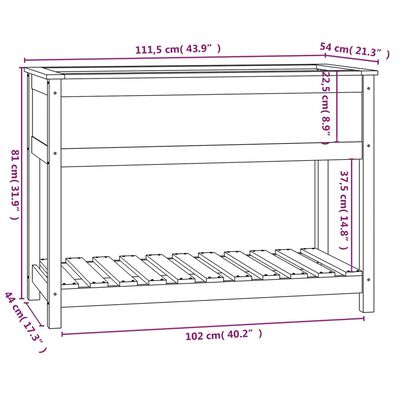 vidaXL Jardinera con estante madera maciza de pino gris 111,5x54x81 cm