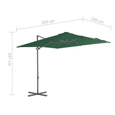 vidaXL Sombrilla jardín voladiza palo de acero verde 250x250 cm