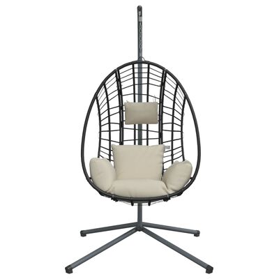 vidaXL Silla colgante huevo con soporte ratán y acero beige