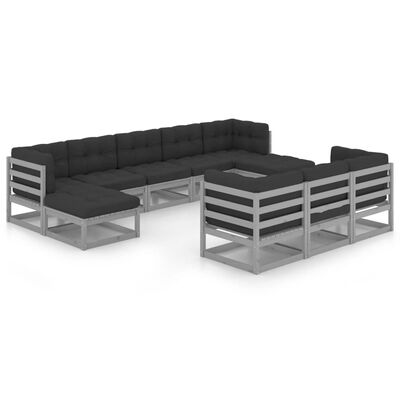 vidaXL Set de muebles de jardín 10 pzas con cojines madera pino gris