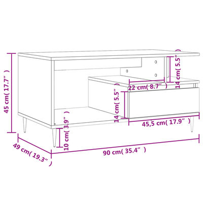 vidaXL Mesa de centro madera contrachapada gris Sonoma 90x49x45 cm