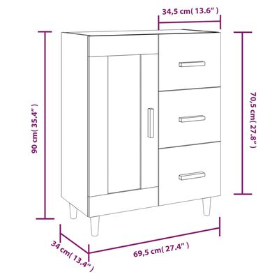 vidaXL Aparador de madera contrachapada gris hormigón 69,5x34x90 cm