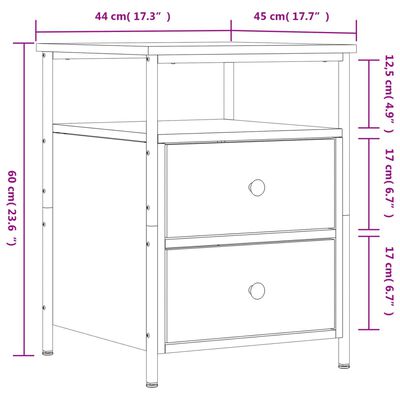 vidaXL Mesitas noche 2 uds madera ingeniería roble marrón 44x45x60 cm