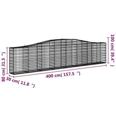 vidaXL Cestas de gaviones 25 uds forma de arco hierro 400x30x80/100 cm