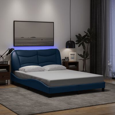 vidaXL Estructura de cama con luces LED tela azul 140x200 cm