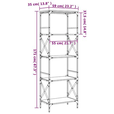 vidaXL Librería 5 estantes madera ingeniería gris Sonoma 59x35x171 cm