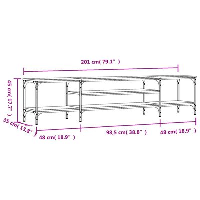 vidaXL Mueble TV madera ingeniería y hierro roble ahumado 201x35x45 cm