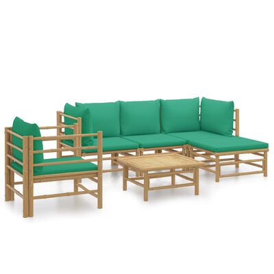 vidaXL Set de muebles de jardín 6 piezas bambú con cojines verde