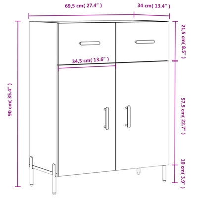 vidaXL Aparador de madera contrachapada blanco brillante 69,5x34x90 cm