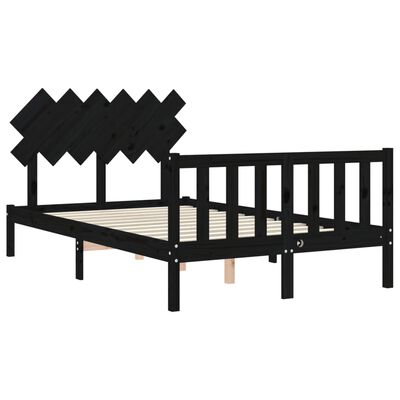 vidaXL Estructura cama de matrimonio con cabecero madera maciza negra