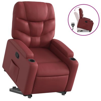 vidaXL Sillón reclinable elevable cuero artificial rojo tinto