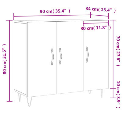 vidaXL Aparador de madera de ingeniería gris Sonoma 90x34x80 cm