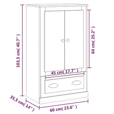 vidaXL Aparador de madera contrachapada blanco brillo 60x35,5x103,5 cm