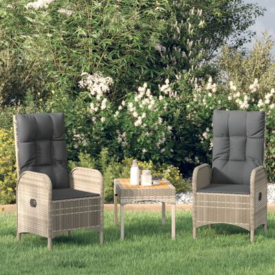 vidaXL Set de muebles de jardín 3 pzas y cojines ratán sintético gris