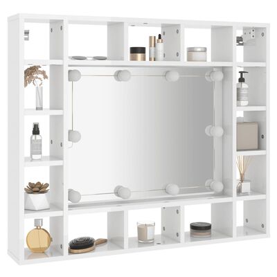 vidaXL Mueble con espejo y LED blanco brillante 91x15x76,5 cm