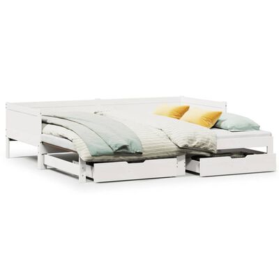 vidaXL Sofá cama nido con cajones madera maciza pino blanca 80x200 cm