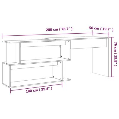 vidaXL Escritorio esquina madera contrachapada color roble 200x50x76cm