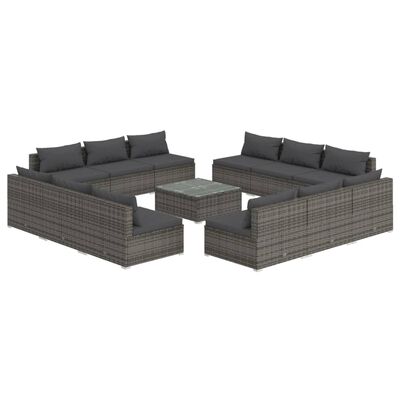 vidaXL Set de muebles de jardín 13 pzas y cojines ratán sintético gris